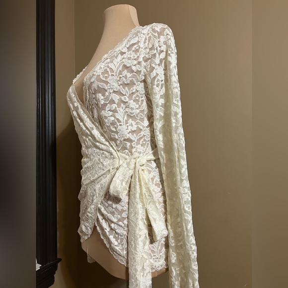 Moda International Lace Wrap Blouse - Cream - Picture 2 of 4